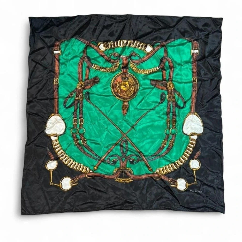 Bill Blass Designer silk scarf with horse equestrian bit design square 32 inch